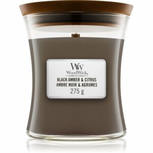 Woodwick Black Amber & Citrus illatos gyertya közepes 275 g Woodwick