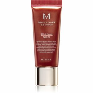 Missha M Perfect Cover BB krém nagyon magas UV védelemmel kis csomagolás árnyalat No. 21 Light Beige SPF 42/PA+++ 20 ml Missha